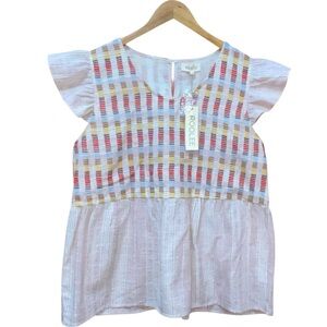 Roolee Linen Blend Multicolor Top Blouse - Women’s Large NWT
